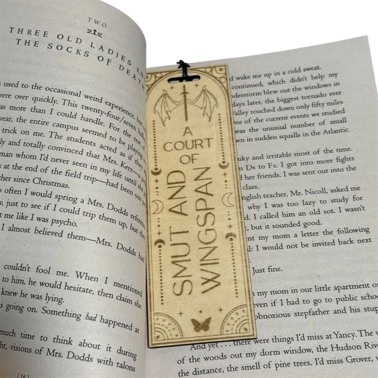 A Court of Smut and Wingspan Wooden Bookmark