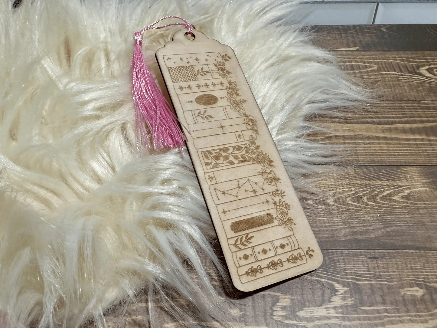 Floral Books Wooden Bookmark