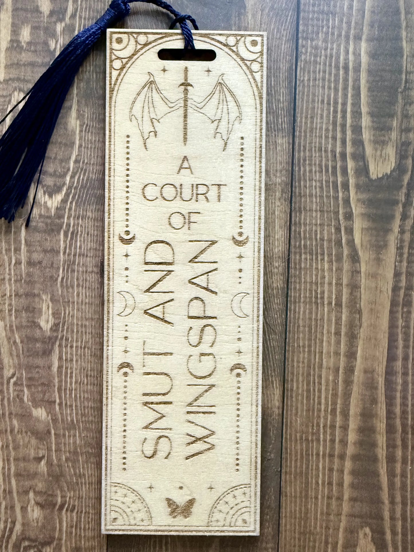 A Court of Smut and Wingspan Wooden Bookmark