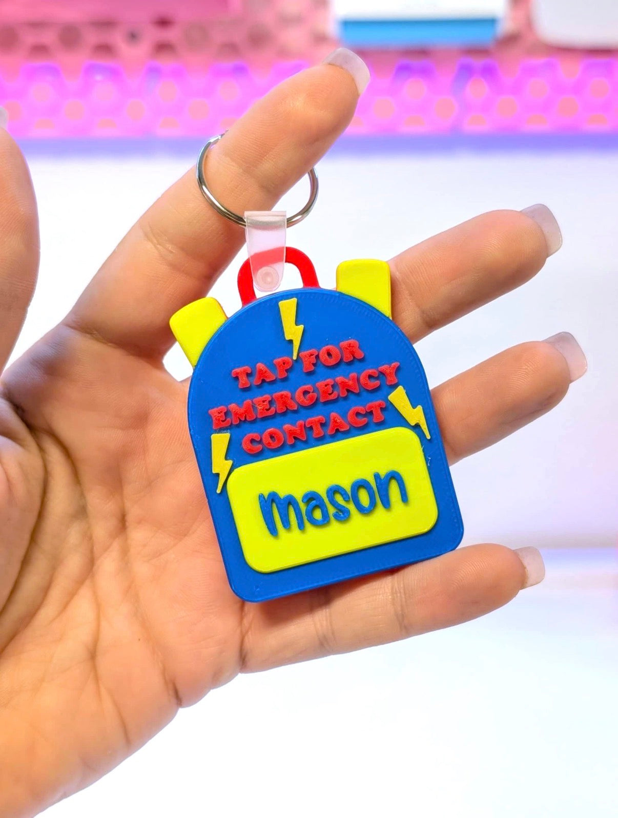 3D Printed NFC Emergency Contact Backpack Tag – Kid Safety Keychain The Confident Kitty