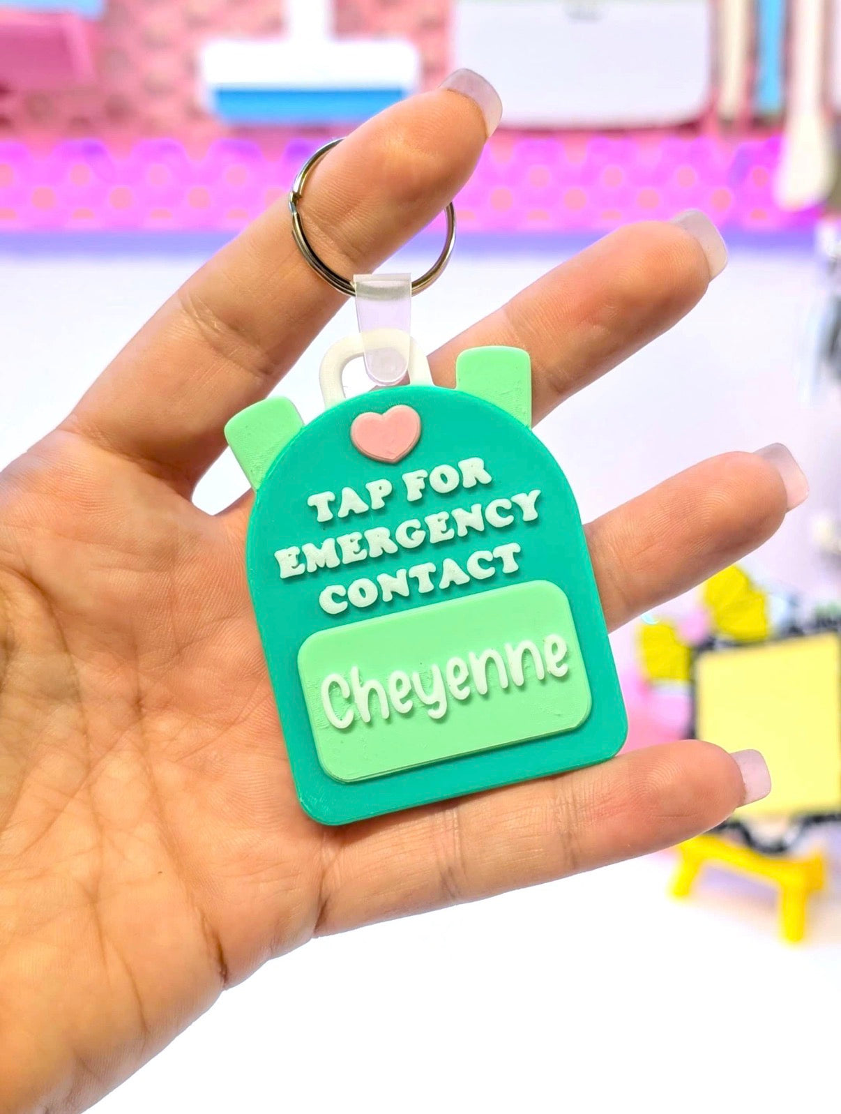 3D Printed NFC Emergency Contact Backpack Tag – Kid Safety Keychain The Confident Kitty