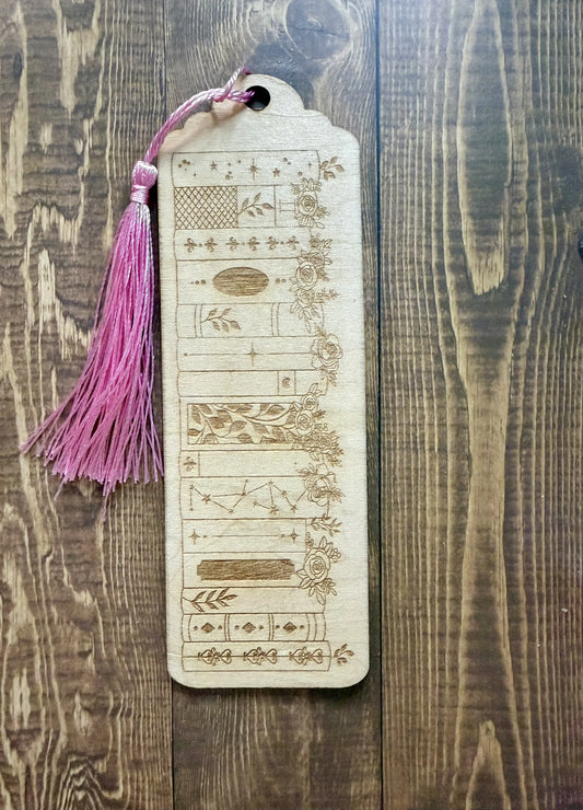 Floral Books Wooden Bookmark