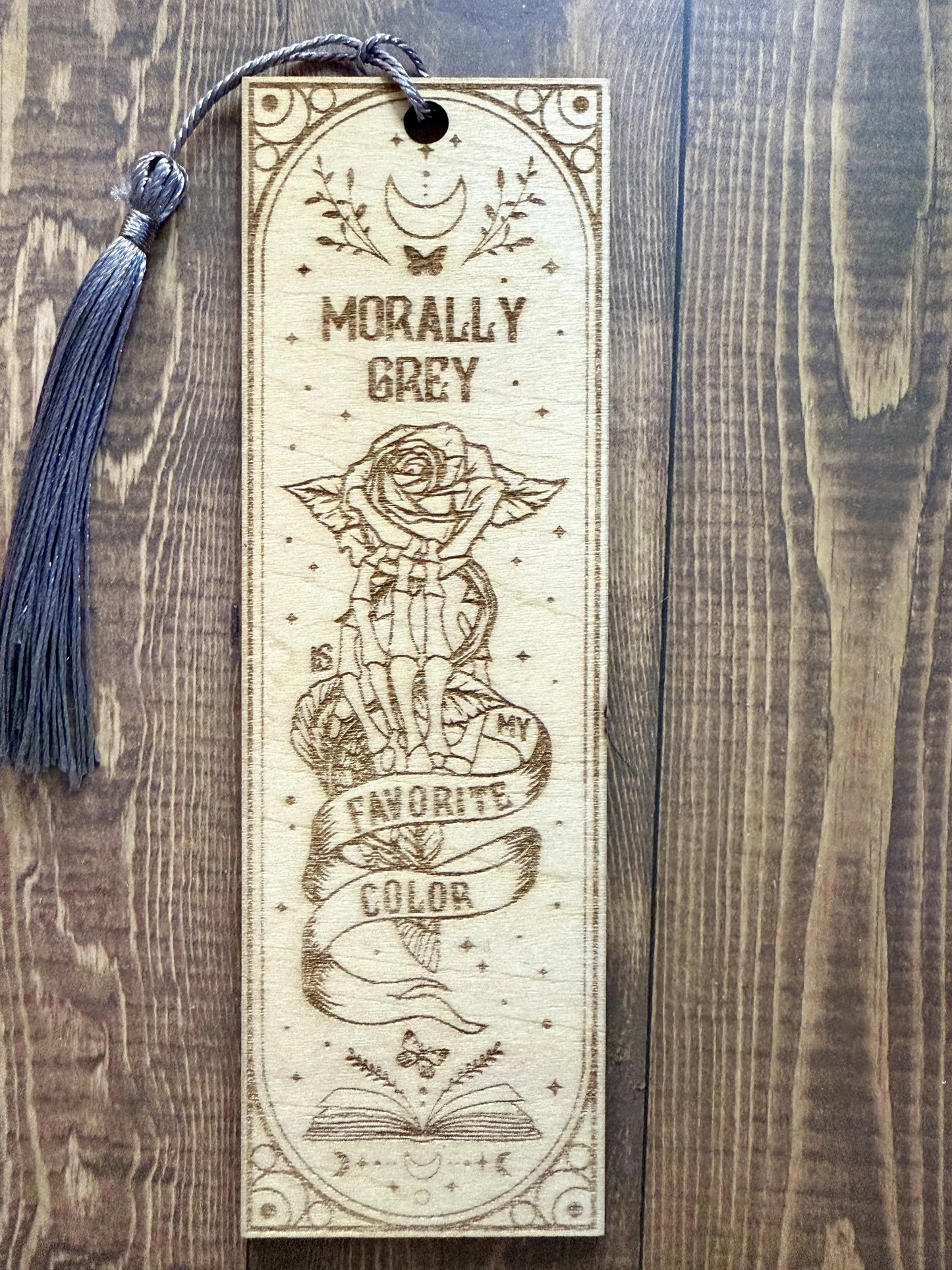 Morally Grey Wooden Bookmark
